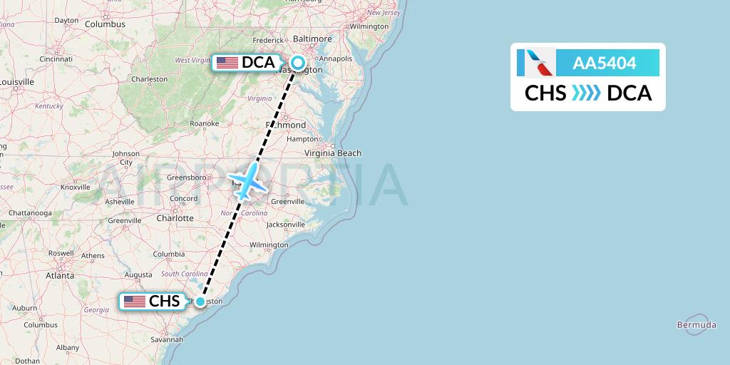 AA5404 American Airlines Flight Map: Charleston to Washington