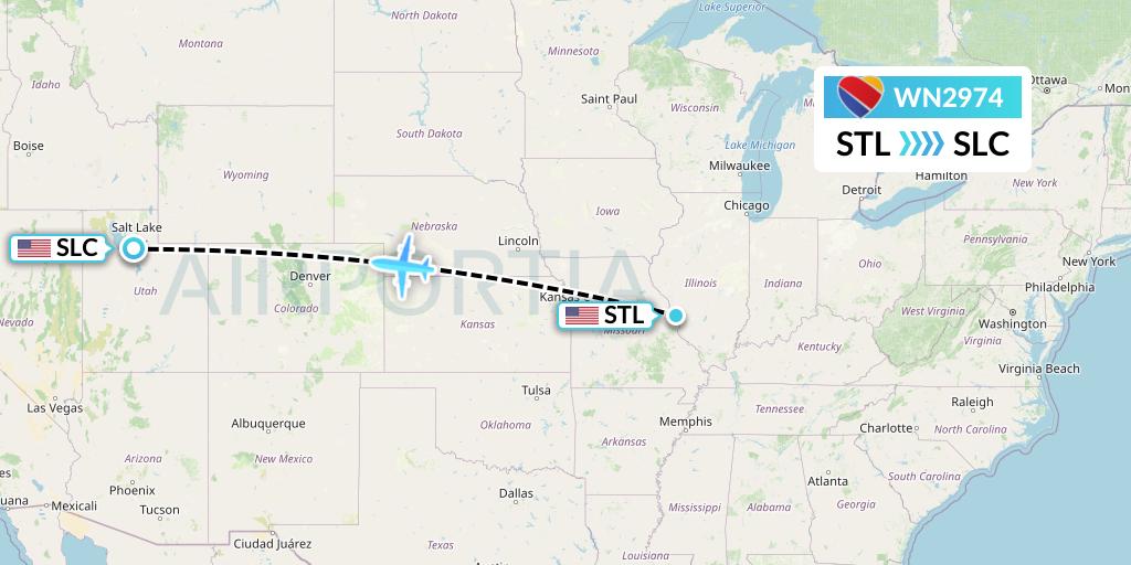 WN2974 Southwest Airlines Flight Map: St. Louis to Salt Lake City