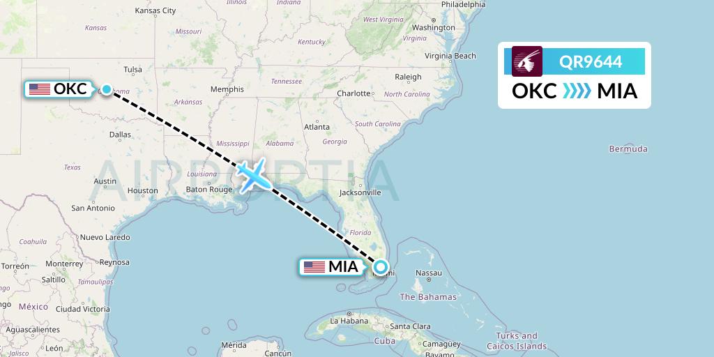 QR9644 Qatar Airways Flight Map: Oklahoma City to Miami