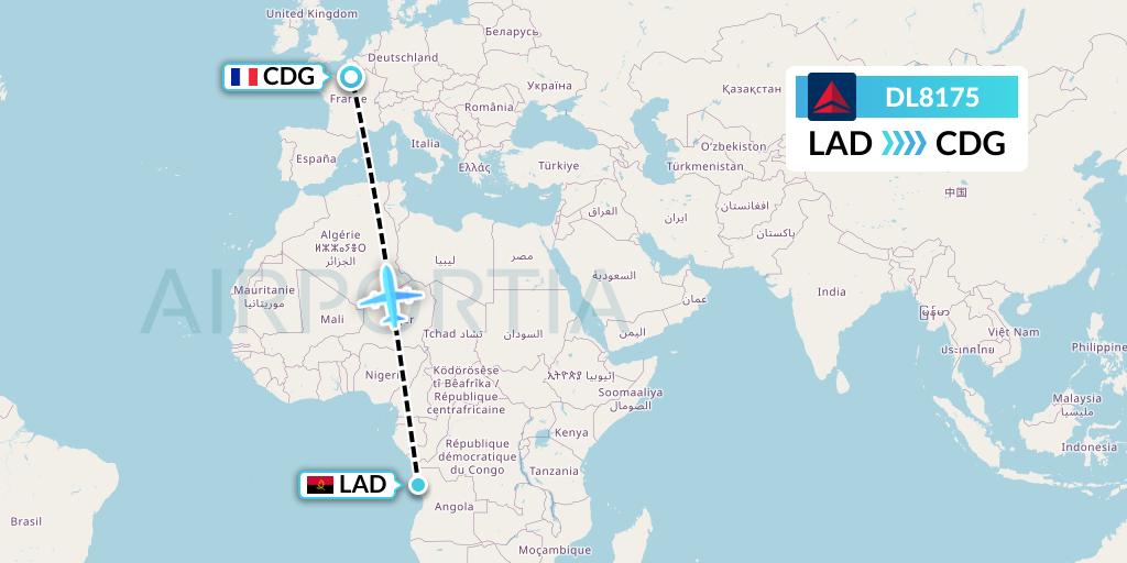 DL8175 Delta Air Lines Flight Map: Luanda to Paris