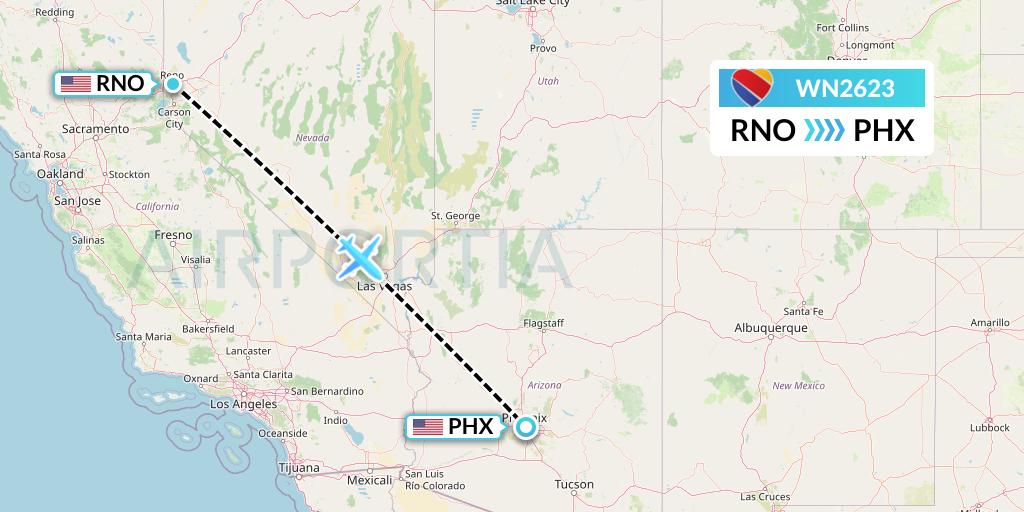 WN2623 Southwest Airlines Flight Map: Reno to Phoenix