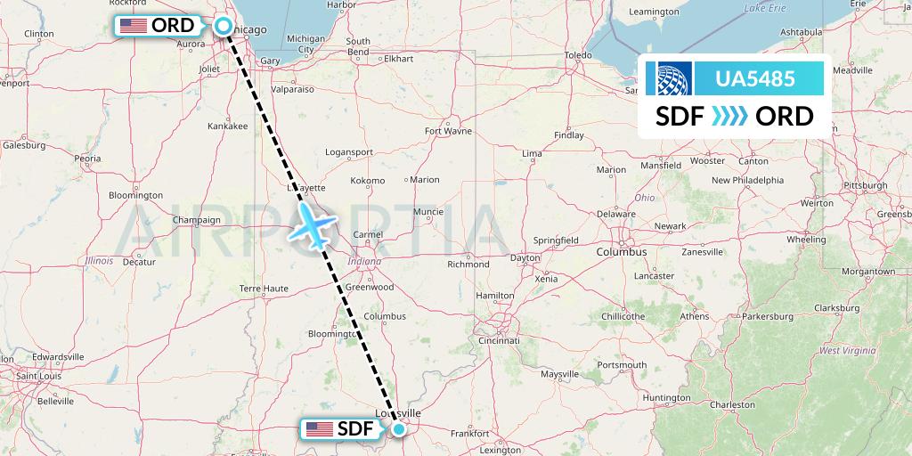UA5485 United Airlines Flight Map: Louisville to Chicago