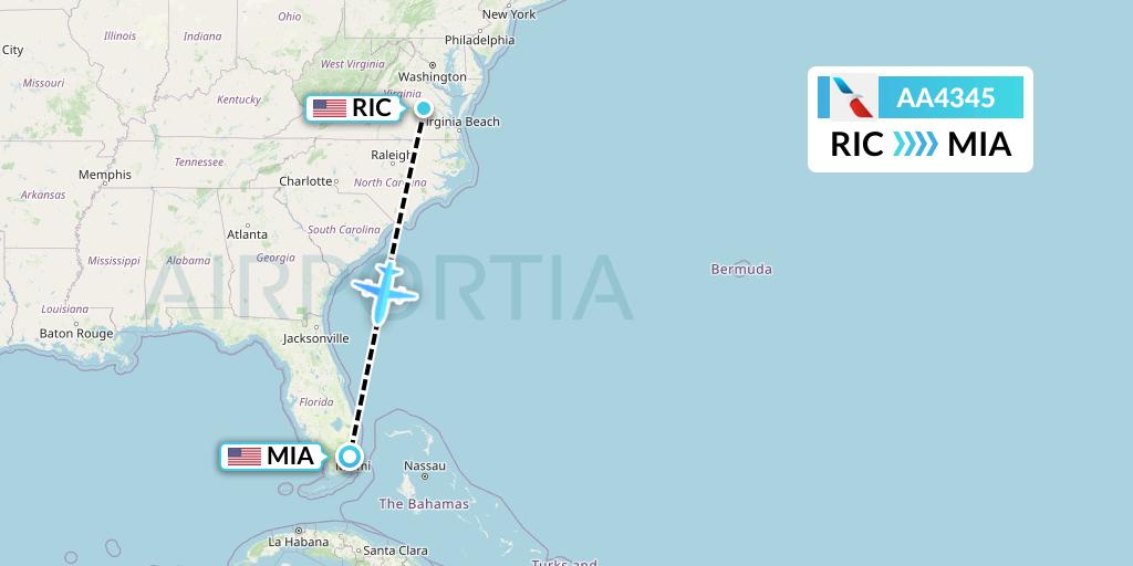 AA4345 American Airlines Flight Map: Richmond to Miami