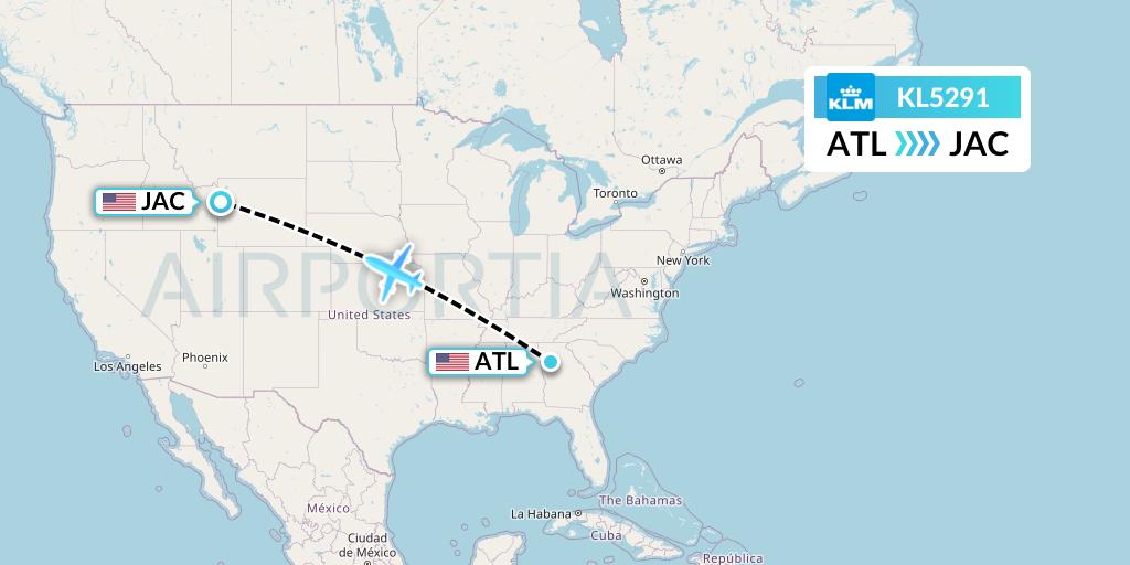 KL5291 KLM Flight Map: Atlanta to Jackson