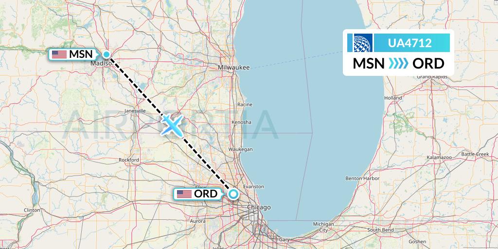 UA4712 United Airlines Flight Map: Madison to Chicago