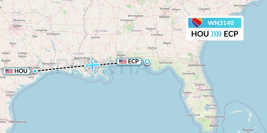 WN3140 Southwest Airlines Flight Map: Houston to Panama City