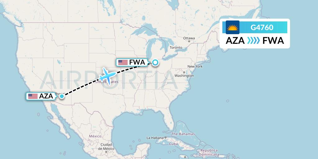 G4760 Allegiant Air Flight Map: Phoenix to Fort Wayne