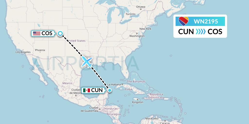 WN2195 Southwest Airlines Flight Map: Cancun to Colorado Springs