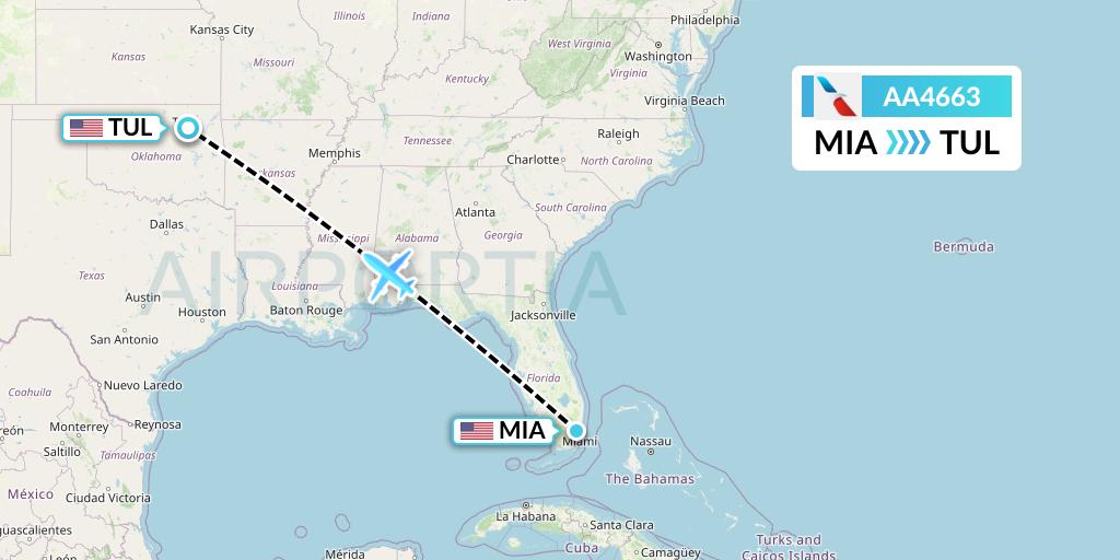 AA4663 American Airlines Flight Map: Miami to Tulsa