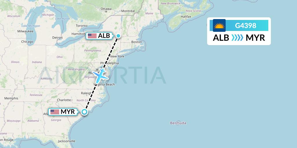 G4398 Allegiant Air Flight Map: Albany to Myrtle Beach