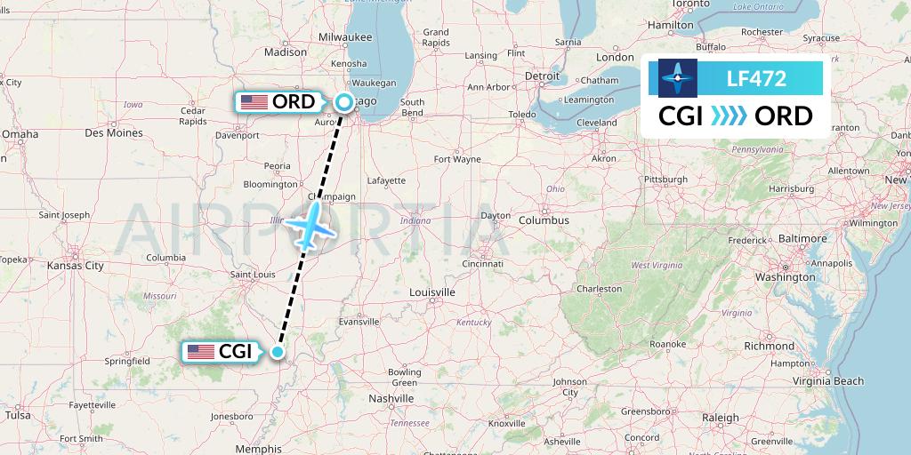 LF472 Corporate Flight Management Flight Map: Cape Girardeau to Chicago
