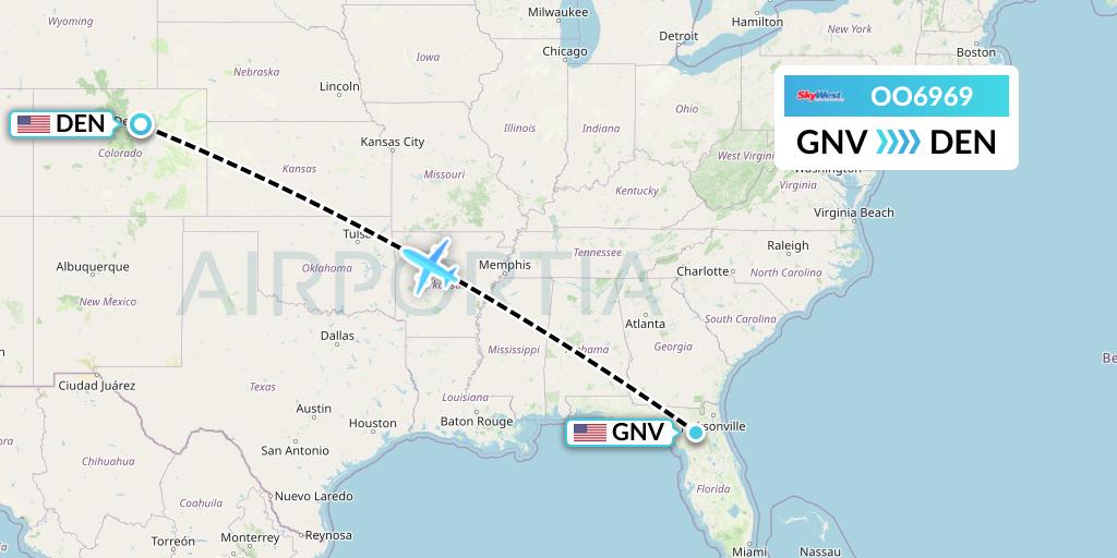 OO6969 SkyWest Airlines Flight Map: Gainesville to Denver