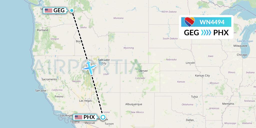 WN4494 Southwest Airlines Flight Map: Spokane to Phoenix