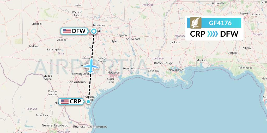 GF4176 Gulf Air Flight Map: Corpus Christi to Dallas