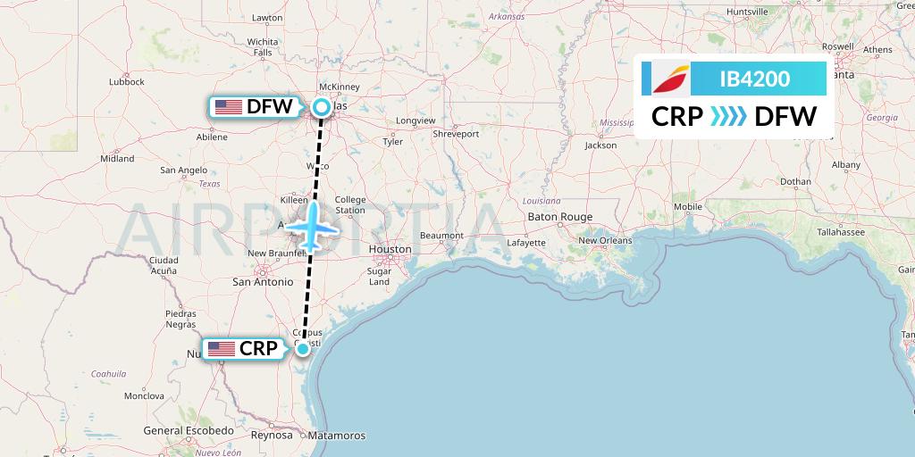 IB4200 Iberia Flight Map: Corpus Christi to Dallas