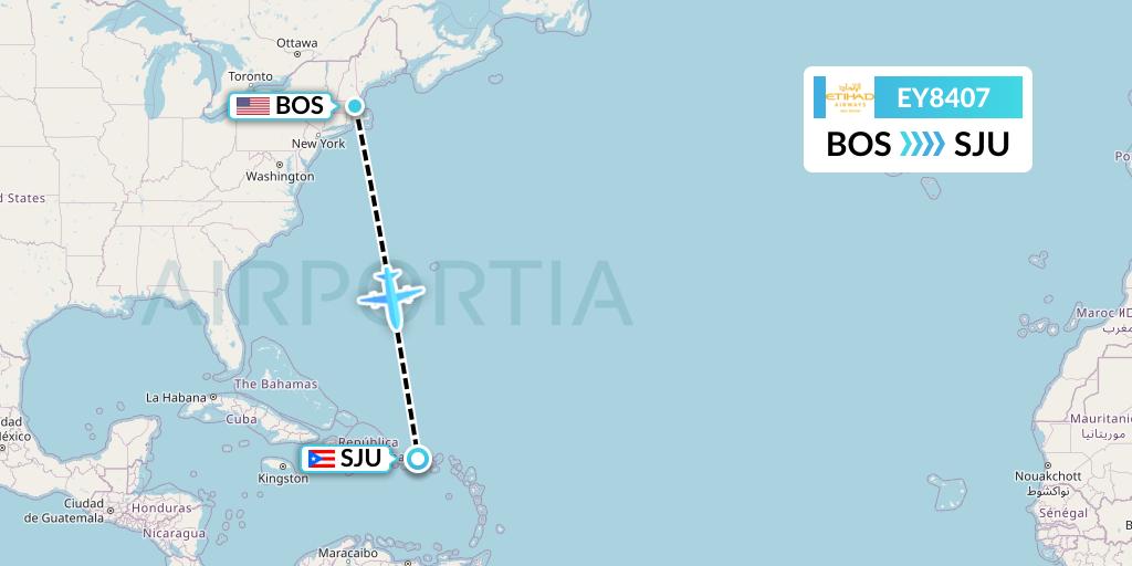EY8407 Etihad Airways Flight Map: Boston to San Juan