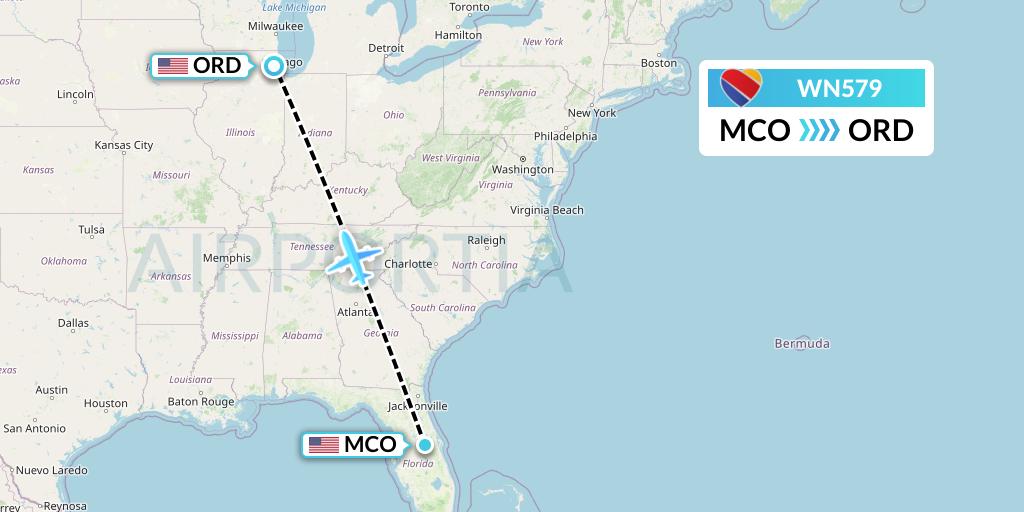 WN579 Southwest Airlines Flight Map: Orlando to Chicago
