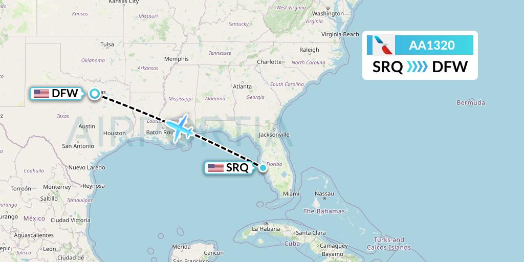 AA1320 American Airlines Flight Map: Sarasota to Dallas