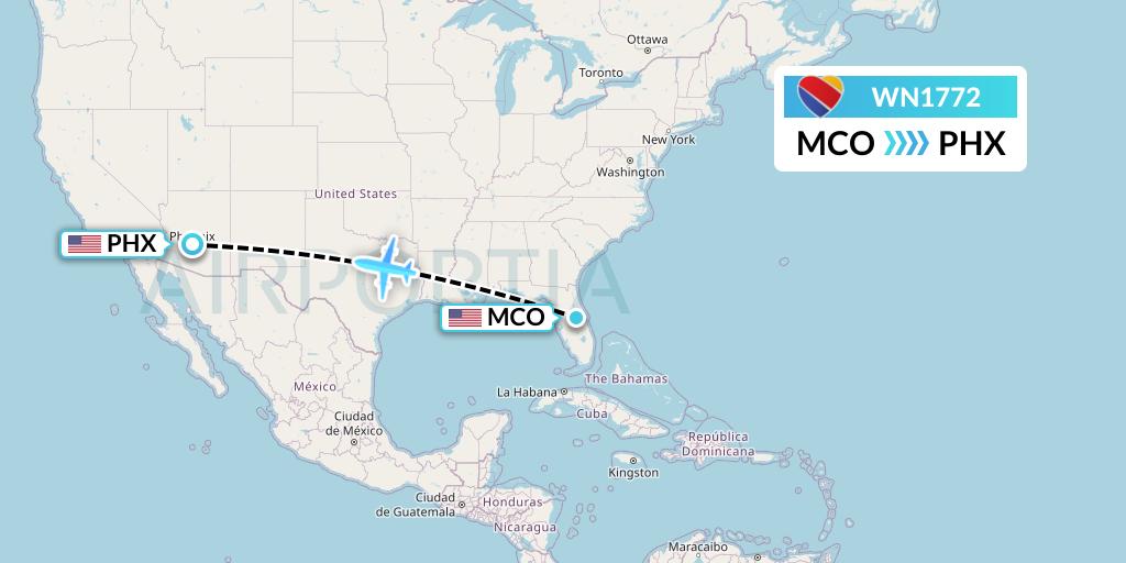 WN1772 Southwest Airlines Flight Map: Orlando to Phoenix