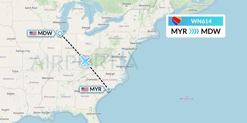 WN614 Southwest Airlines Flight Map: Myrtle Beach to Chicago