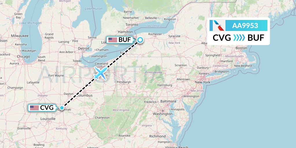 AA9953 American Airlines Flight Map: Cincinnati to Buffalo