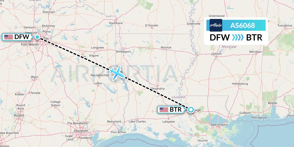 AS6068 Alaska Airlines Flight Map: Dallas to Baton Rouge