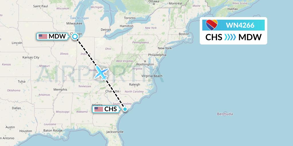 WN4266 Southwest Airlines Flight Map: Charleston to Chicago