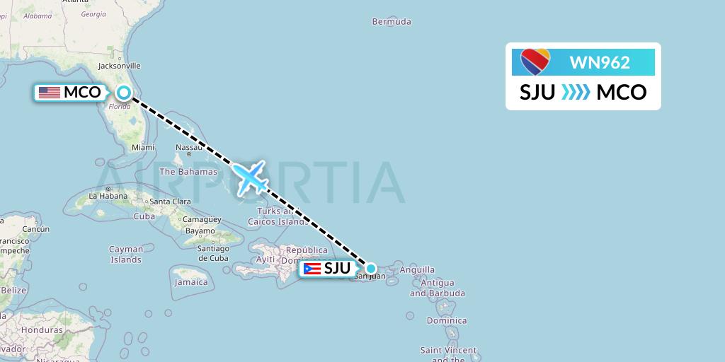 WN962 Southwest Airlines Flight Map: San Juan to Orlando
