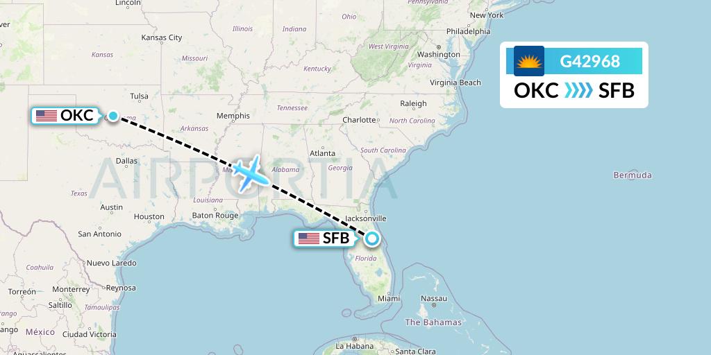 G42968 Allegiant Air Flight Map: Oklahoma City to Orlando