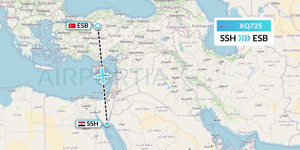 XQ725 SunExpress Flight Map: Sharm el-Sheikh to Ankara