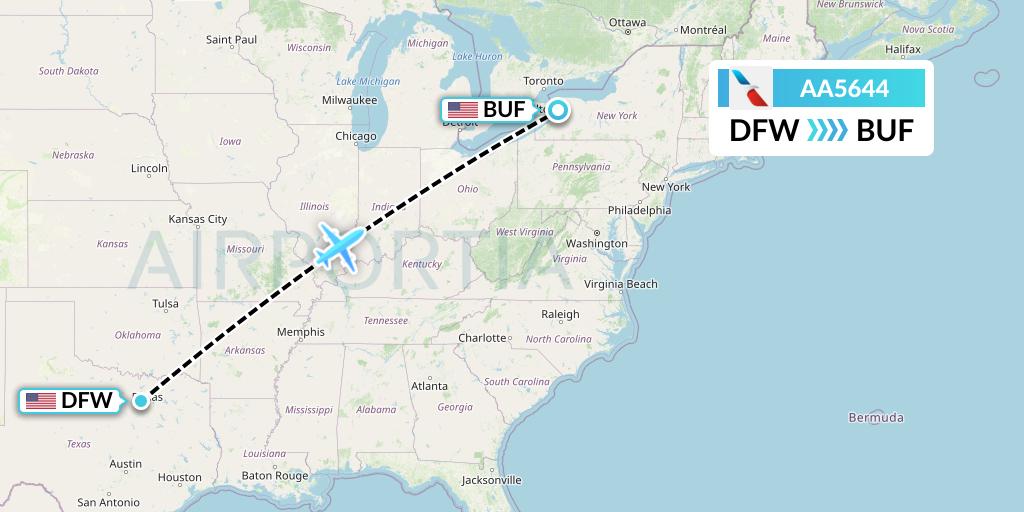 AA5644 American Airlines Flight Map: Dallas to Buffalo