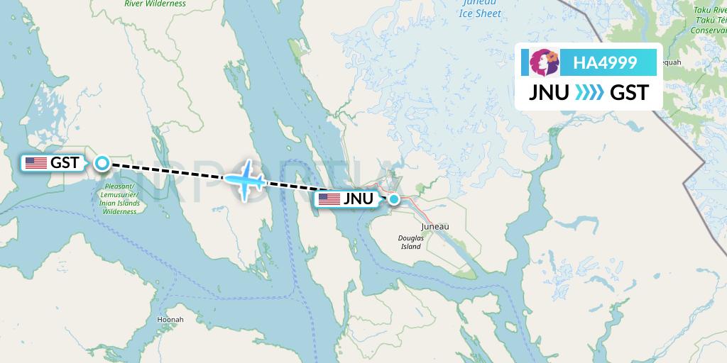 HA4999 Hawaiian Airlines Flight Map: Juneau to Gustavus