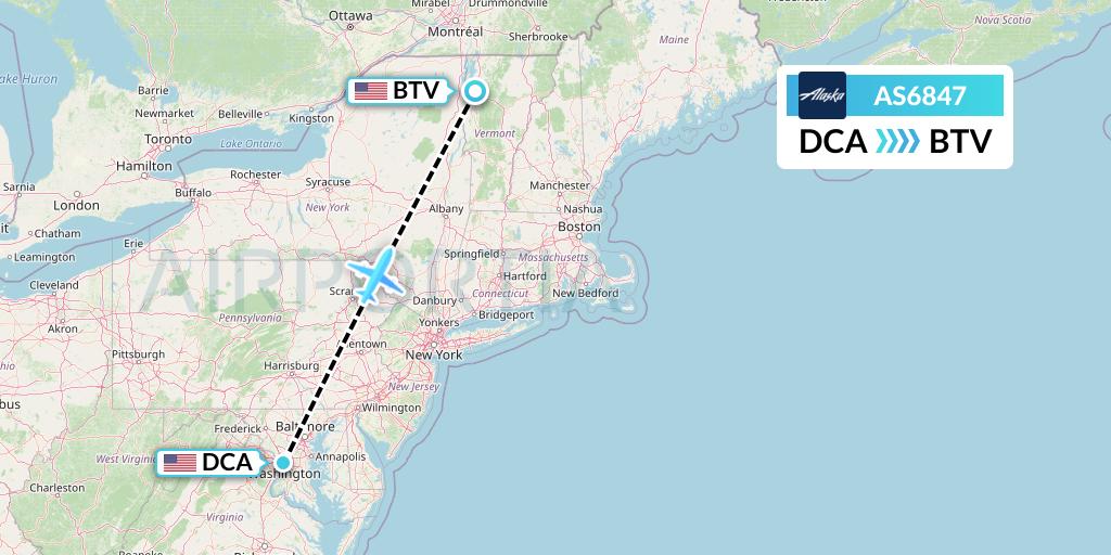 AS6847 Alaska Airlines Flight Map: Washington to Burlington