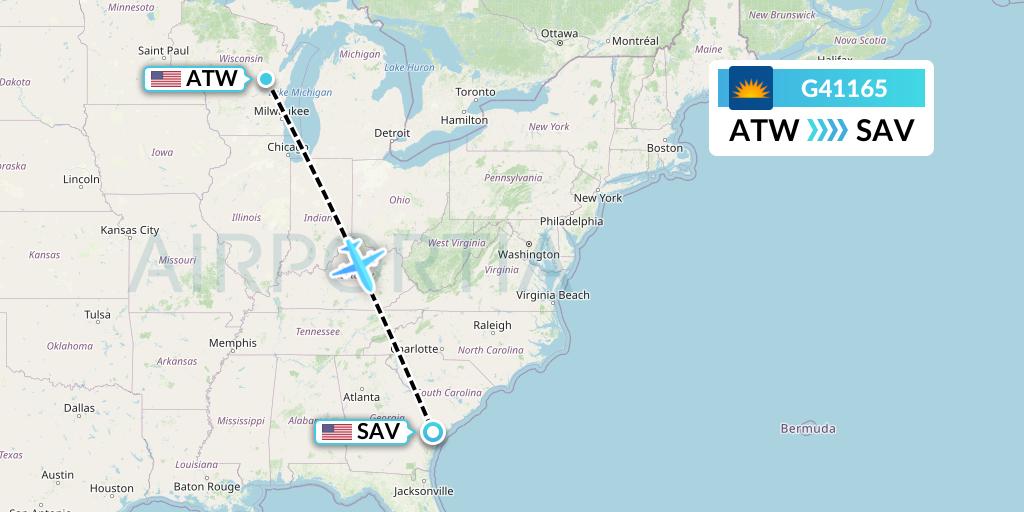 G41165 Allegiant Air Flight Map: Appleton to Savannah