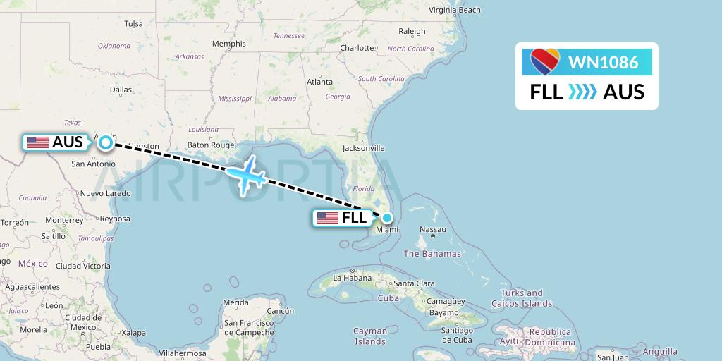 WN1086 Southwest Airlines Flight Map: Fort Lauderdale to Austin
