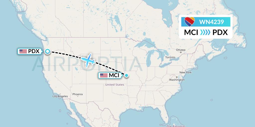 WN4239 Southwest Airlines Flight Map: Kansas City to Portland