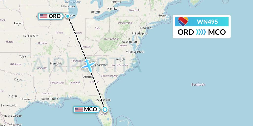 WN495 Southwest Airlines Flight Map: Chicago to Orlando