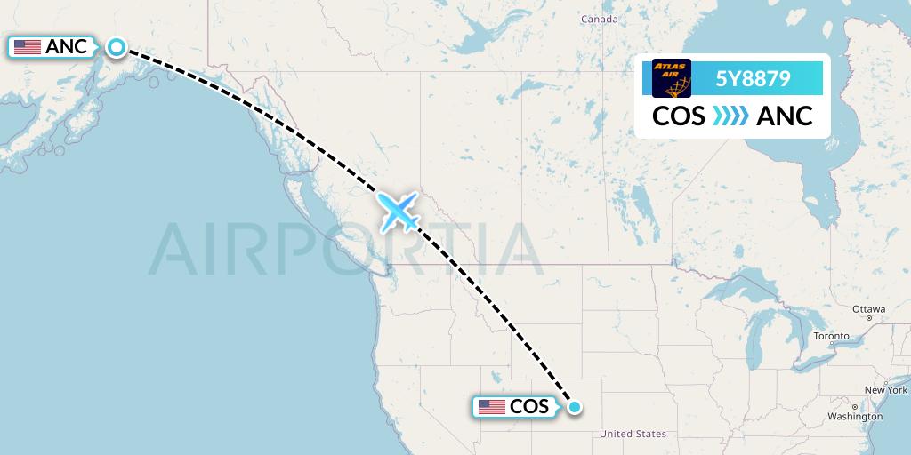 5Y8879 Atlas Air Flight Map: Colorado Springs to Anchorage
