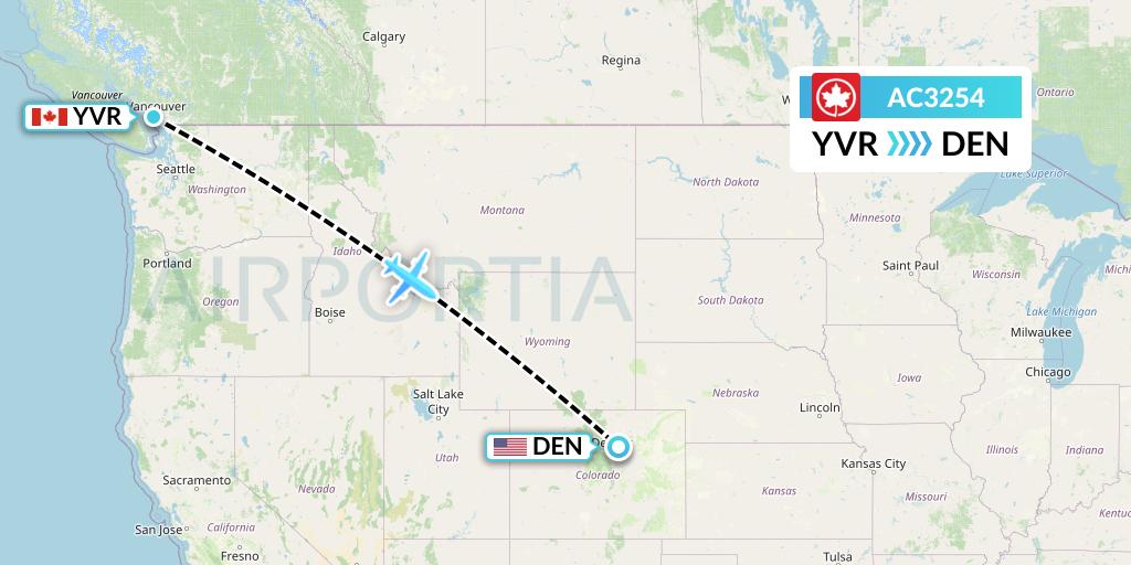 AC3254 Air Canada Flight Map: Vancouver to Denver