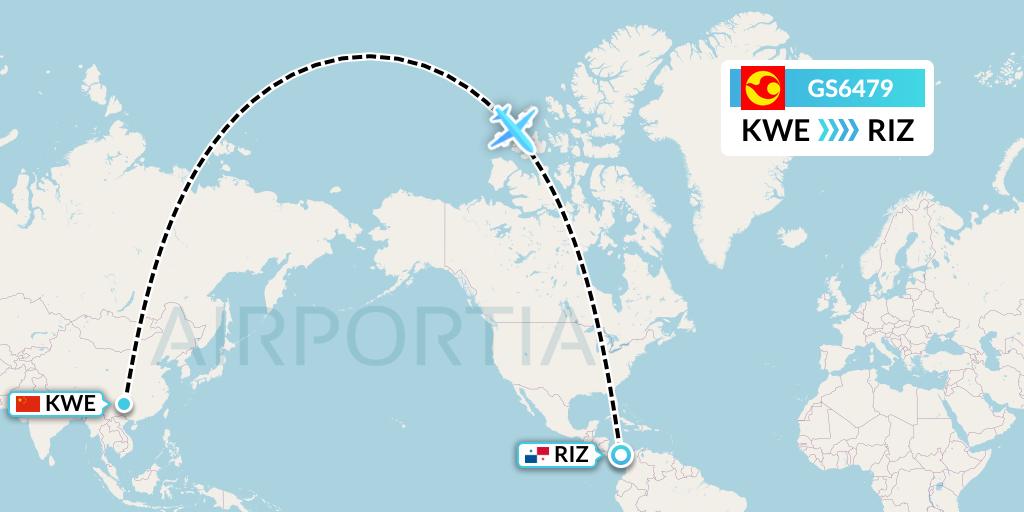 GS6479 Tianjin Airlines Flight Map: Guiyang to Rio Alzucar