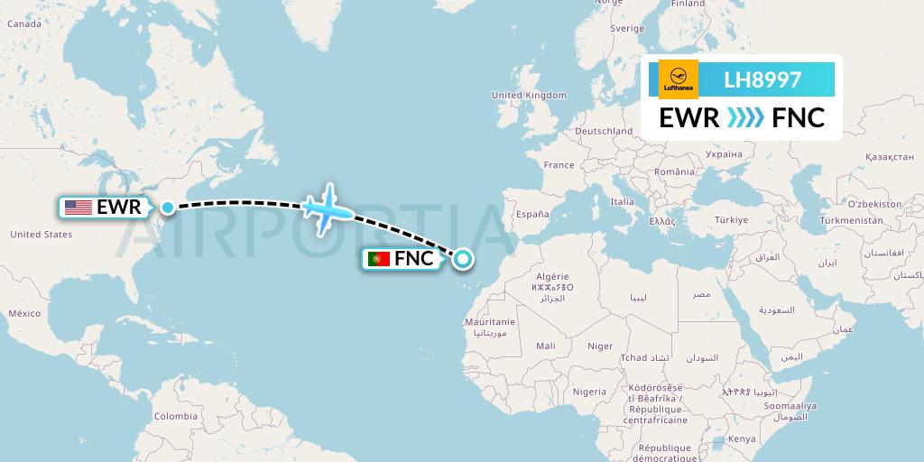 LH8997 Lufthansa Flight Map: New York to Funchal