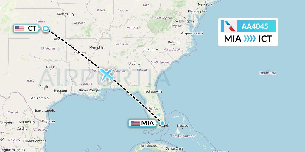 AA4045 American Airlines Flight Map: Miami to Wichita