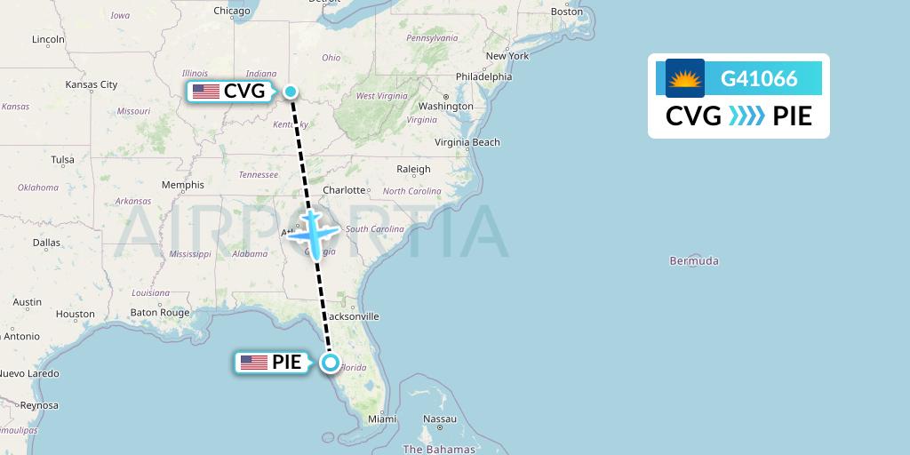 G41066 Allegiant Air Flight Map: Cincinnati to St. Petersburg