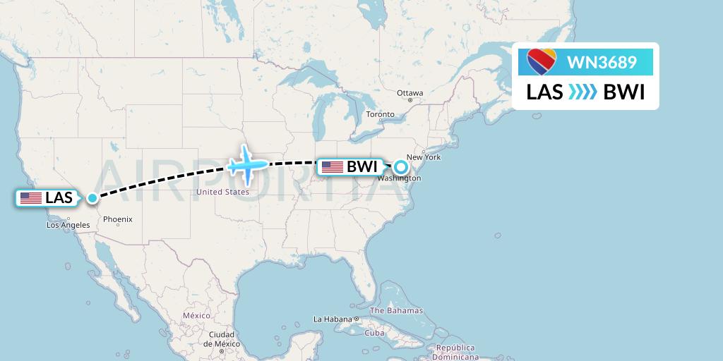 WN3689 Southwest Airlines Flight Map: Las Vegas to Baltimore