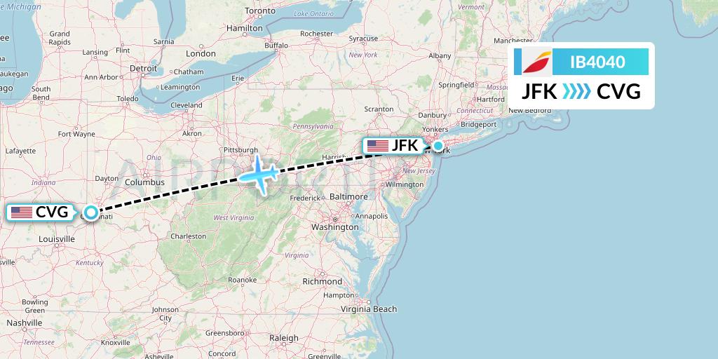 IB4040 Iberia Flight Map: New York to Cincinnati