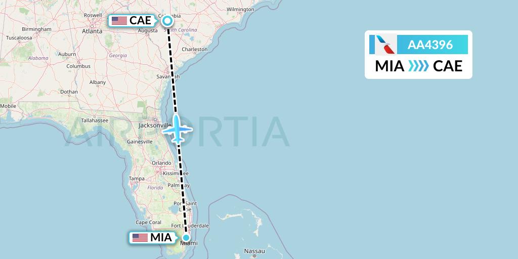 AA4396 American Airlines Flight Map: Miami to Columbia