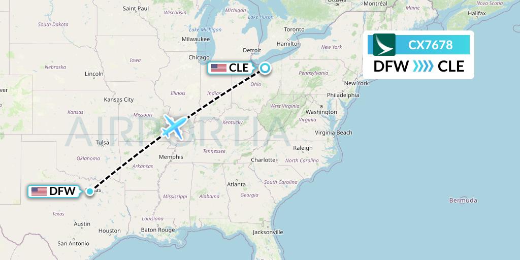 CX7678 Cathay Pacific Flight Map: Dallas to Cleveland