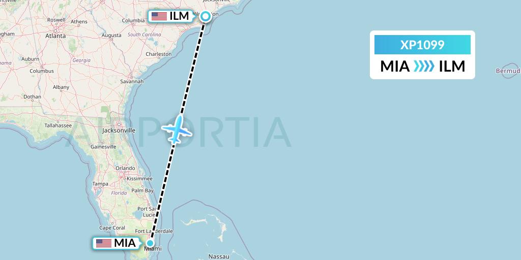 XP1099 Avelo Airlines Flight Map: Miami to Wilmington