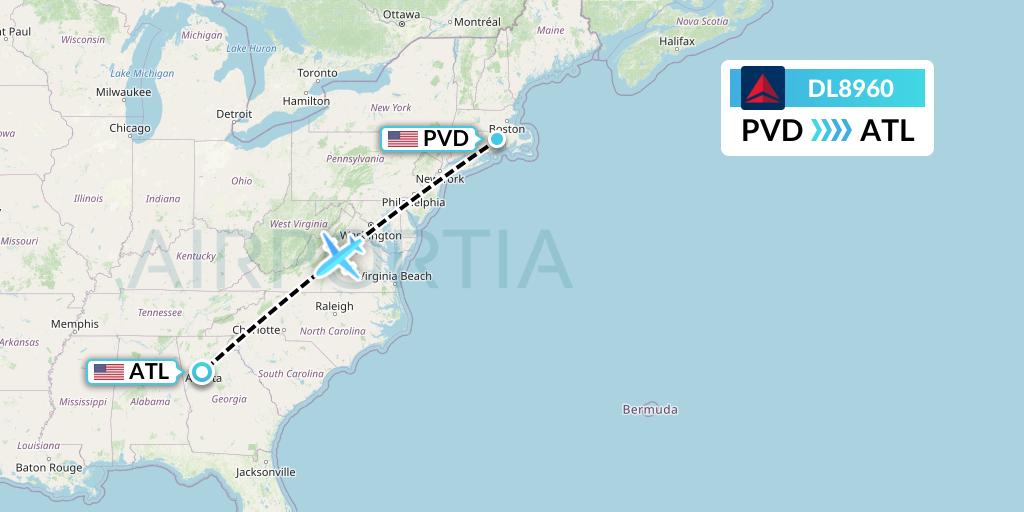 DL8960 Delta Air Lines Flight Map: Providence to Atlanta