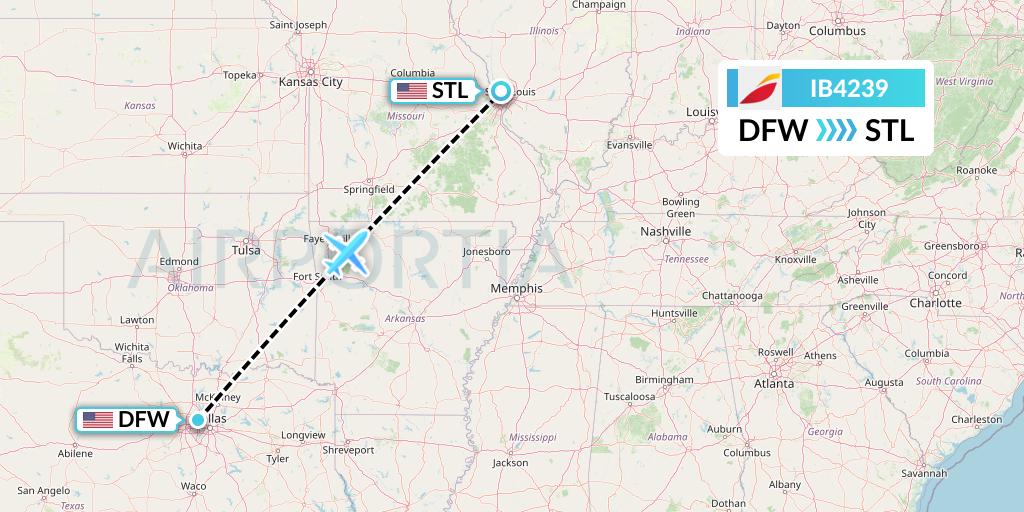 IB4239 Iberia Flight Map: Dallas to St. Louis